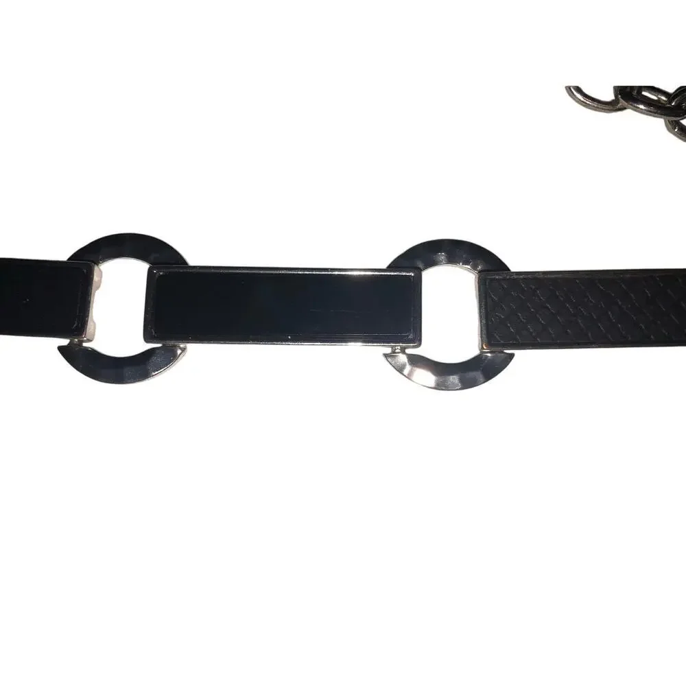Chicos Chain Link Belt Silver Black Circles OS Hip Grunge Whimsigoth Y2K Indie